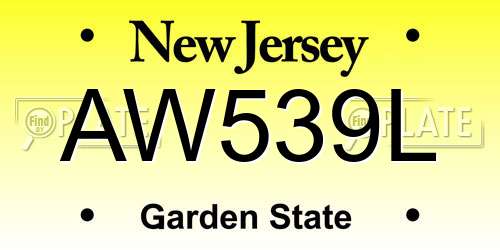 AW539L New Jersey License Plate