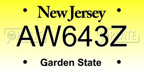 AW643Z New Jersey License Plate