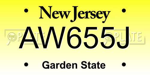 AW655J New Jersey License Plate