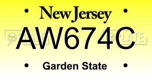 AW674C New Jersey License Plate