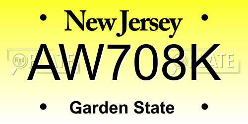 AW708K New Jersey License Plate