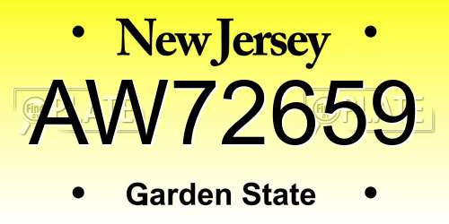 AW72659 New Jersey License Plate