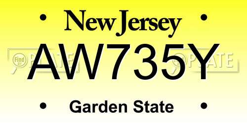 AW735Y New Jersey License Plate