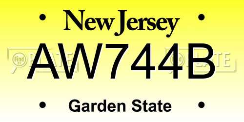 AW744B New Jersey License Plate