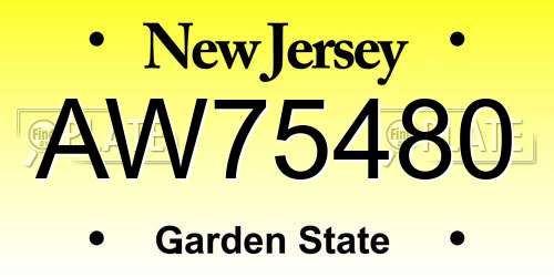 AW75480 New Jersey License Plate