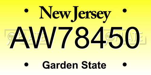 AW78450 New Jersey License Plate