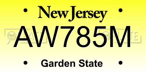 AW785M New Jersey License Plate