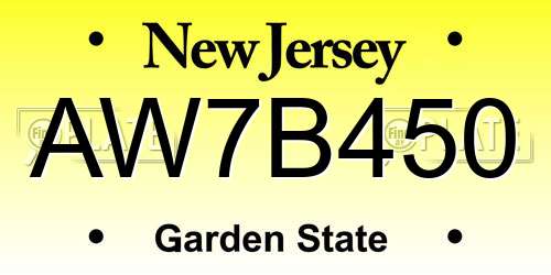 AW7B450 New Jersey License Plate