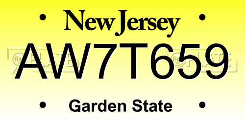 AW7T659 New Jersey License Plate