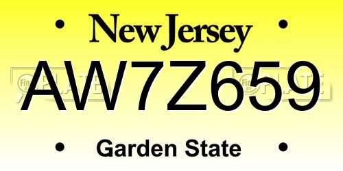 AW7Z659 New Jersey License Plate