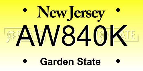 AW840K New Jersey License Plate