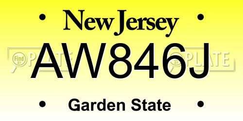 AW846J New Jersey License Plate
