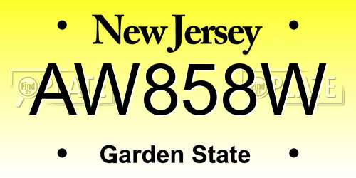 AW858W New Jersey License Plate