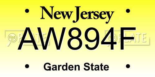 AW894F New Jersey License Plate