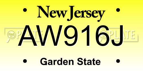 AW916J New Jersey License Plate