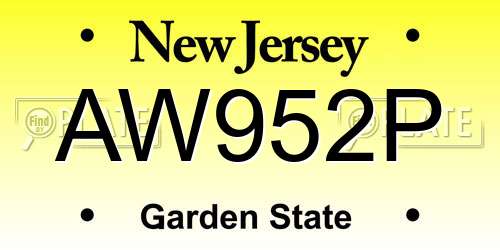 AW952P New Jersey License Plate