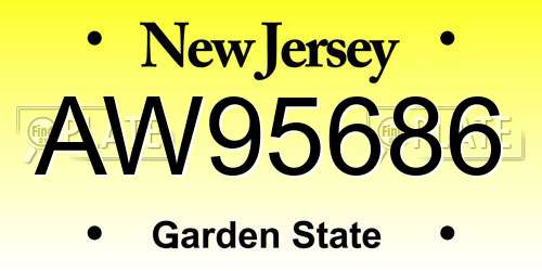 AW95686 New Jersey License Plate