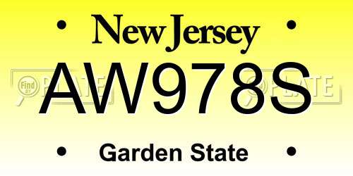 AW978S New Jersey License Plate