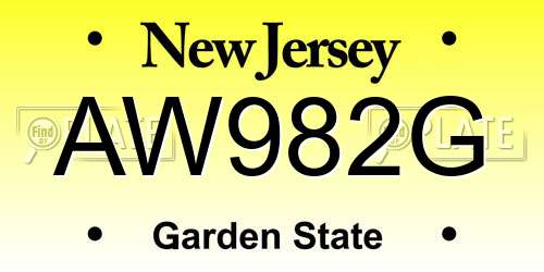 AW982G New Jersey License Plate