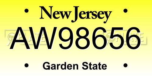 AW98656 New Jersey License Plate