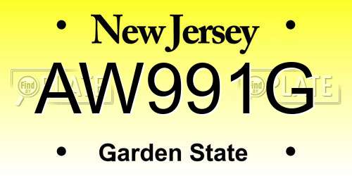 AW991G New Jersey License Plate