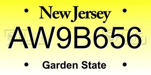 AW9B656 New Jersey License Plate