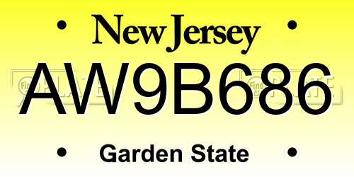 AW9B686 New Jersey License Plate