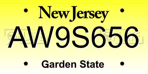 AW9S656 New Jersey License Plate