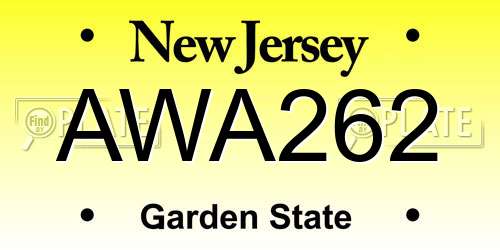 AWA262 New Jersey License Plate