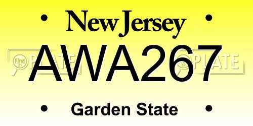 AWA267 New Jersey License Plate