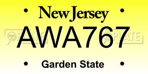 AWA767 New Jersey License Plate