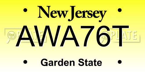 AWA76T New Jersey License Plate