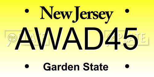 AWAD45 New Jersey License Plate