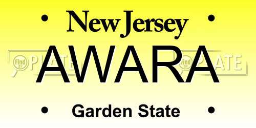 AWARA New Jersey License Plate