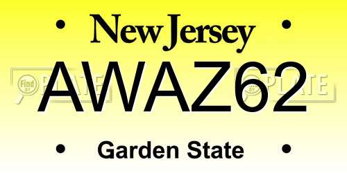 AWAZ62 New Jersey License Plate