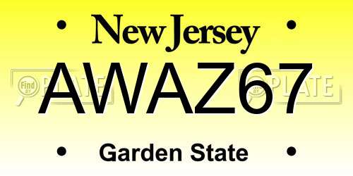 AWAZ67 New Jersey License Plate