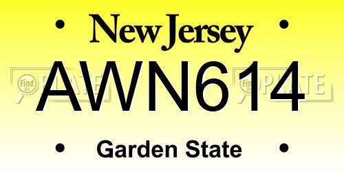 AWN614 New Jersey License Plate