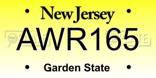 AWR165 New Jersey License Plate
