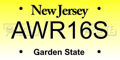 AWR16S New Jersey License Plate