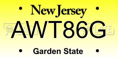 AWT86G New Jersey License Plate