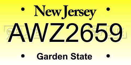 AWZ2659 New Jersey License Plate