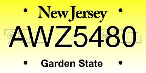 AWZ5480 New Jersey License Plate