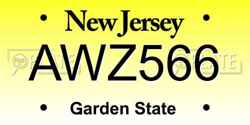 AWZ566 New Jersey License Plate