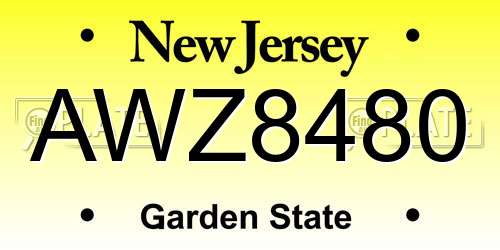 AWZ8480 New Jersey License Plate