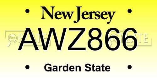 AWZ866 New Jersey License Plate