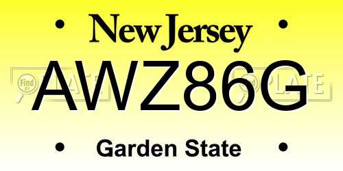 AWZ86G New Jersey License Plate