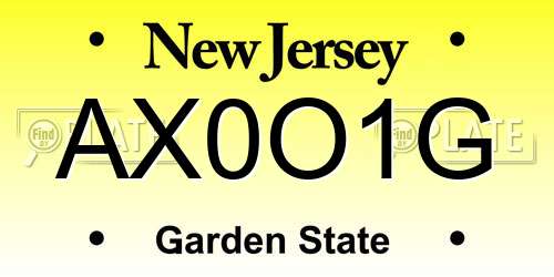 AX0O1G New Jersey License Plate