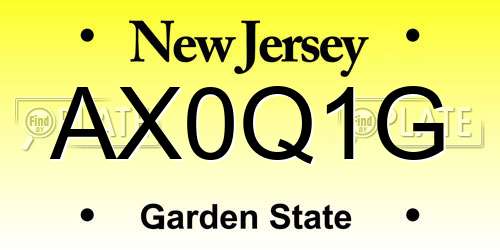 AX0Q1G New Jersey License Plate