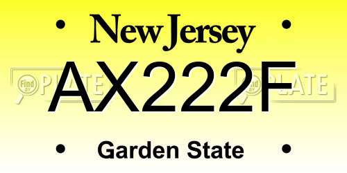 AX222F New Jersey License Plate