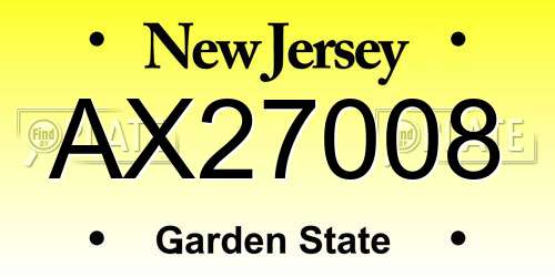 AX27008 New Jersey License Plate
